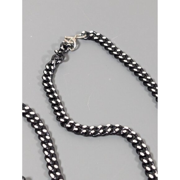 Vintage Black Metallic Silver Tone Curb Cuban Chain Link Necklace Long 38" - Picture 6 of 8